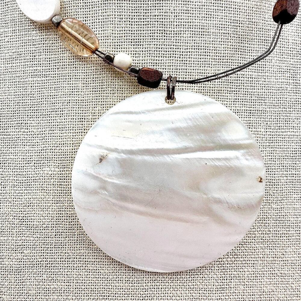 Vintage Y2K Express Mother Of Pearl Statement Necklace Beaded Boho Jewelry Retro